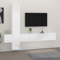 Set di Mobili Porta TV 5 pz Bianco Lucido in Legno Multistrato cod mxl 13471