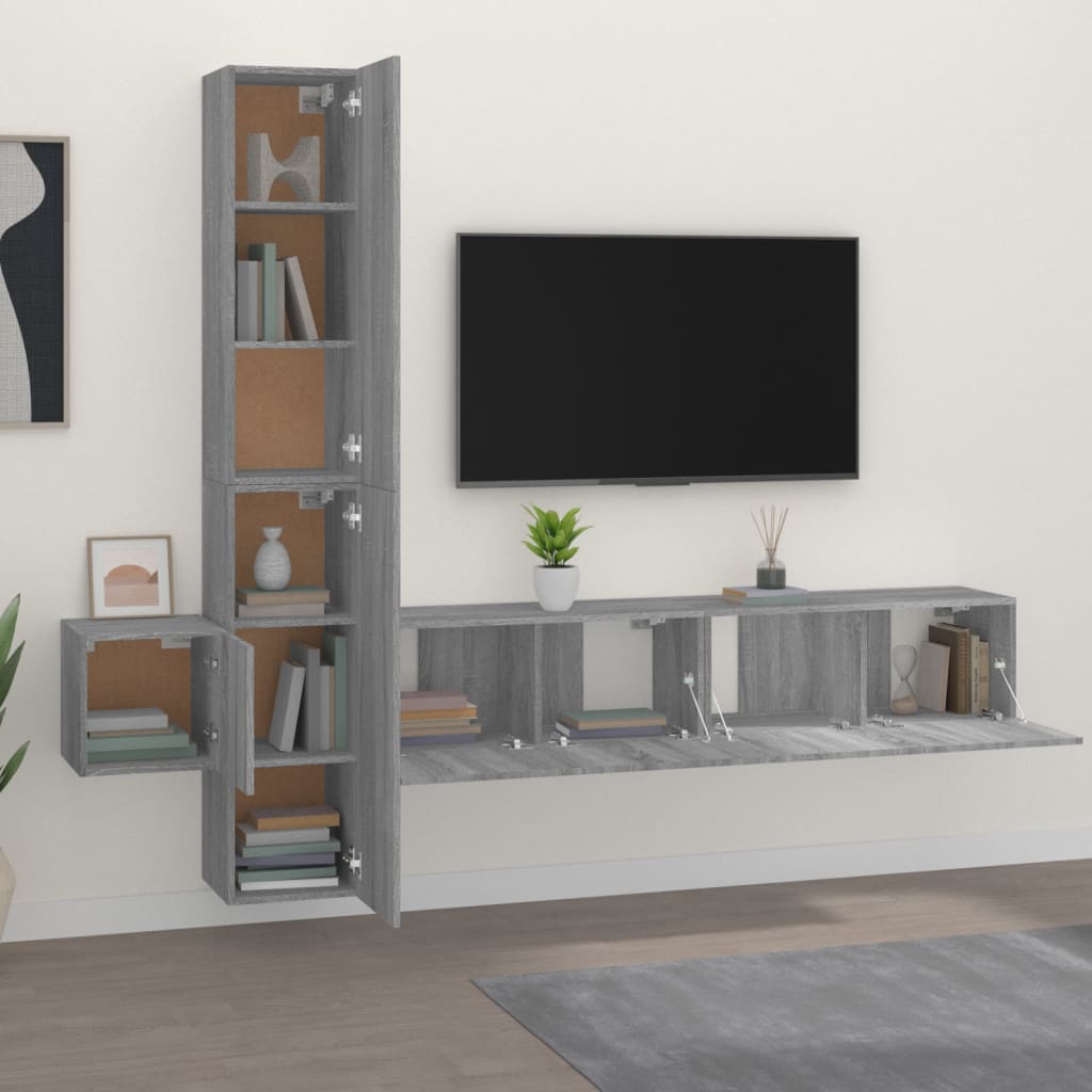 Set di Mobili Porta TV 5 pz Grigio Sonoma in Legno Multistrato cod mxl 20247