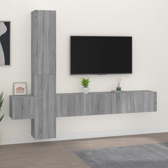 Set di Mobili Porta TV 5 pz Grigio Sonoma in Legno Multistrato cod mxl 20247