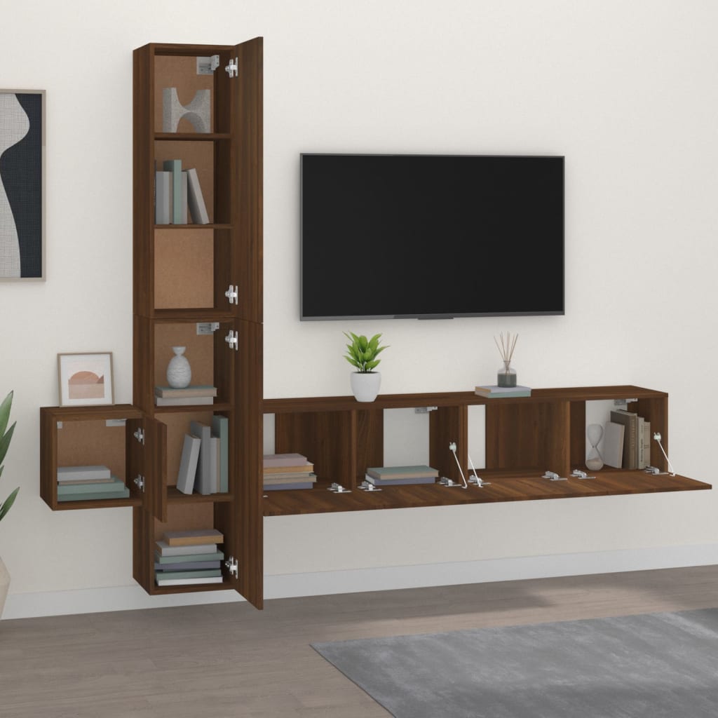 Set di Mobili Porta TV 5 pz Rovere Marrone in Legno Multistrato cod mxl 9040