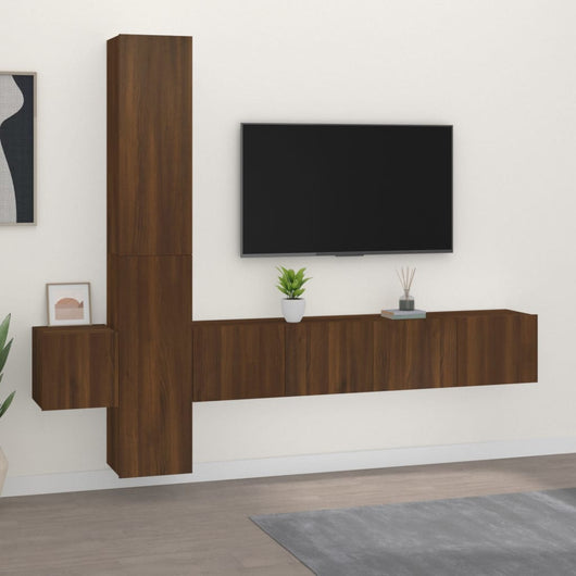 Set di Mobili Porta TV 5 pz Rovere Marrone in Legno Multistrato cod mxl 9040