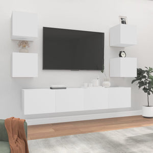 Set di Mobili Porta TV 6 pz Bianco in Legno Multistrato 3114254