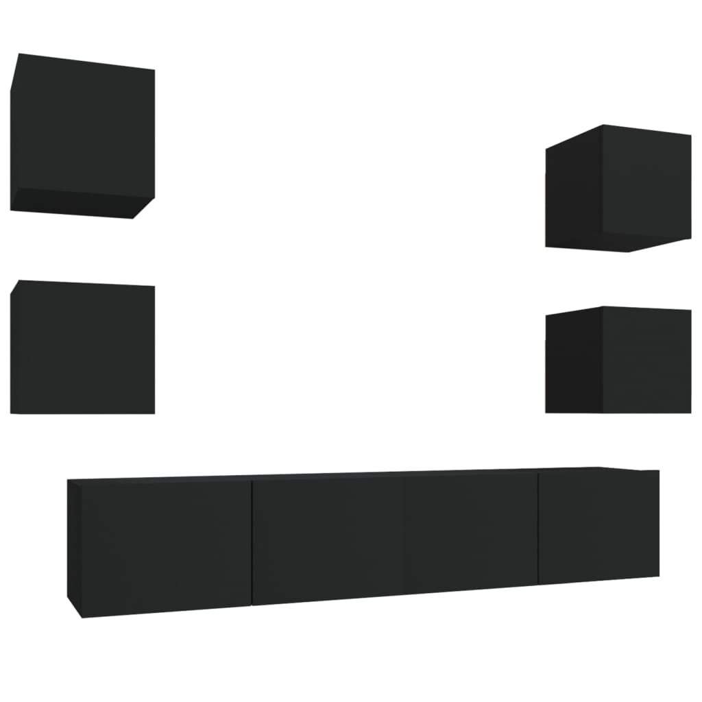 Set Mobili Porta TV 6 pz Nero in Legno Multistrato 3114255