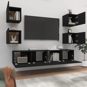 Set Mobili Porta TV 6 pz Nero in Legno Multistrato 3114255