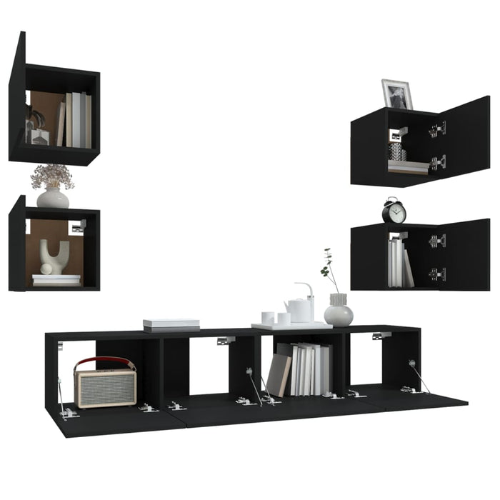 Set Mobili Porta TV 6 pz Nero in Legno Multistrato 3114255