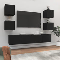 Set Mobili Porta TV 6 pz Nero in Legno Multistrato 3114255