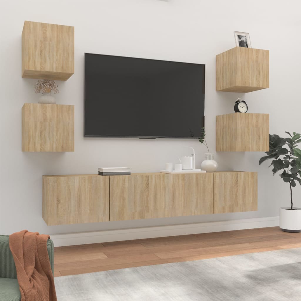 Set di Mobili Porta TV 6 pz Rovere Sonoma in Legno Multistrato 3114256