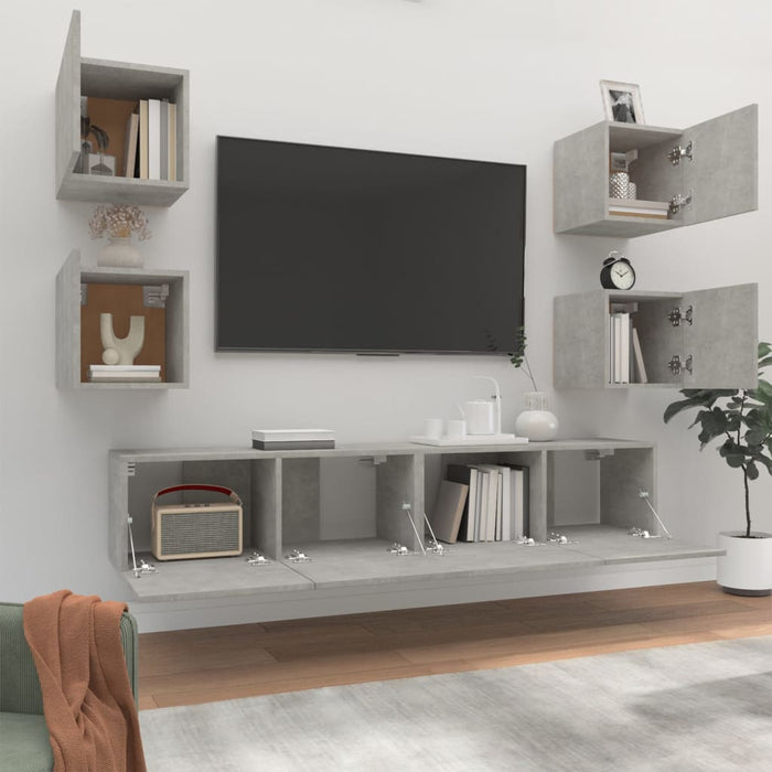 Set di Mobili Porta TV 6 pz Grigio Cemento in Legno Multistrato cod mxl 59928