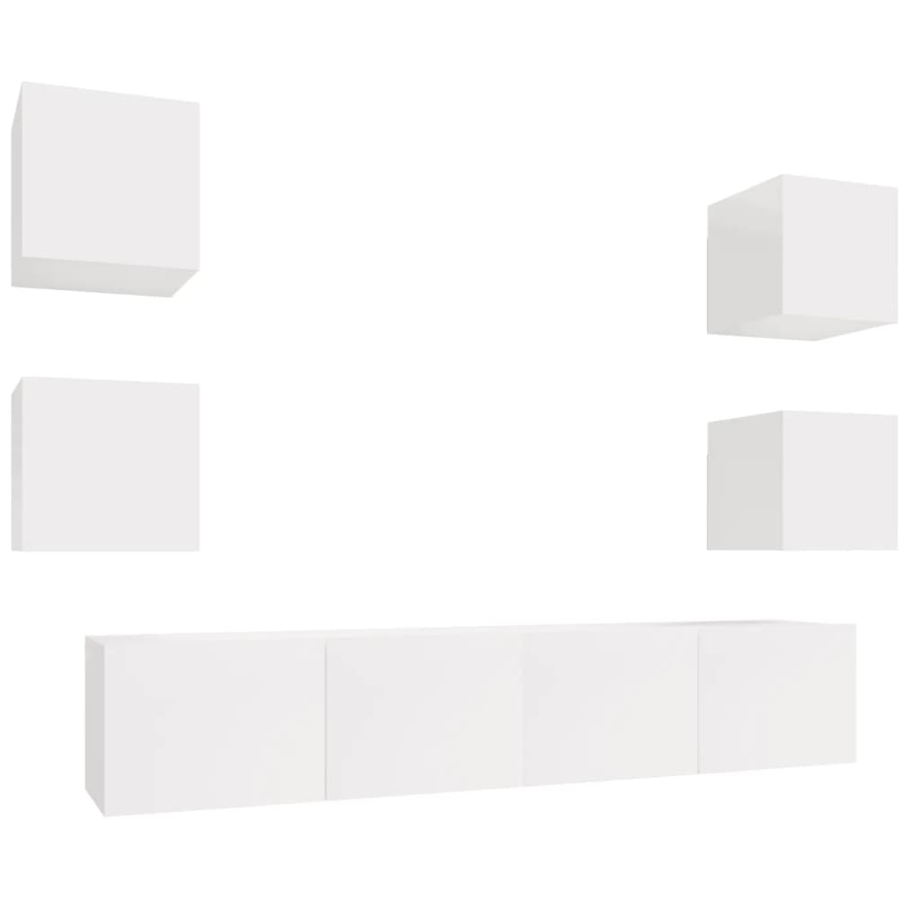 Set di Mobili Porta TV 6 pz Bianco Lucido in Legno Multistrato 3114258