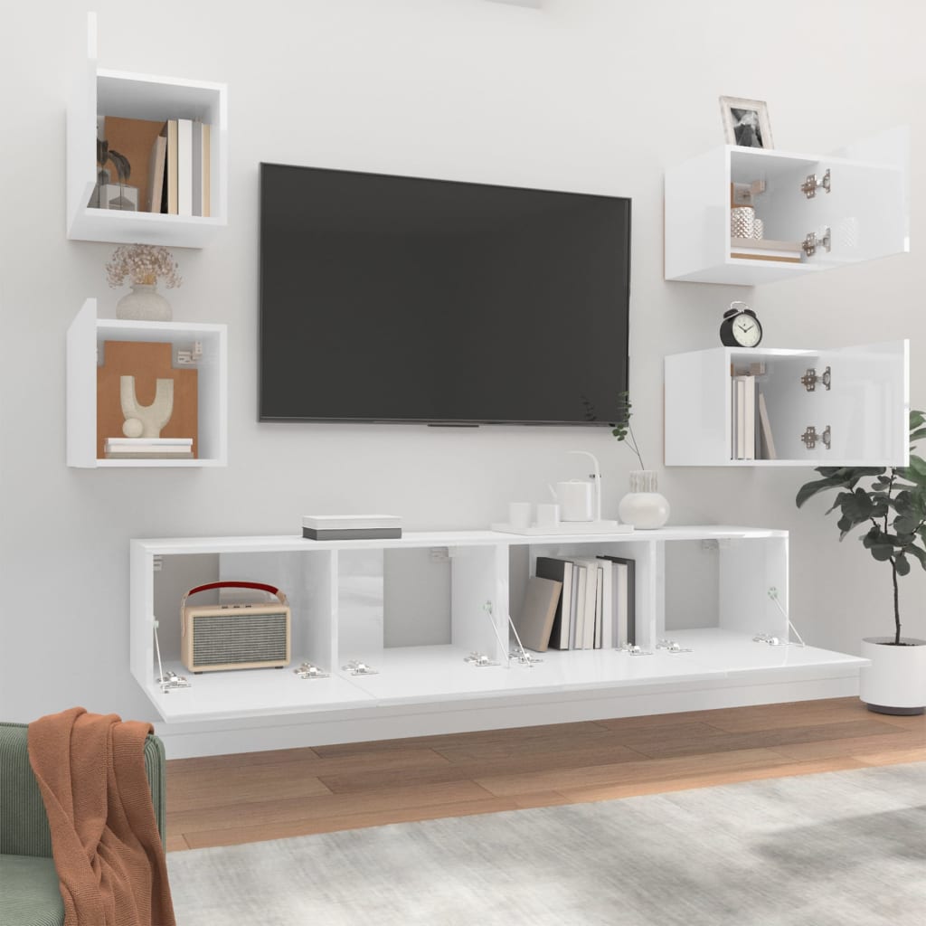 Set di Mobili Porta TV 6 pz Bianco Lucido in Legno Multistrato 3114258