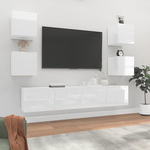 Set di Mobili Porta TV 6 pz Bianco Lucido in Legno Multistrato 3114258