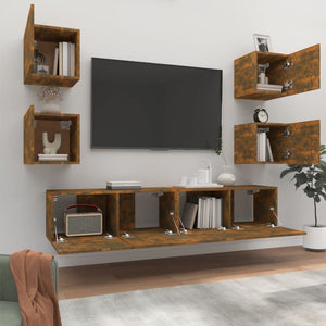 Set di Mobili Porta TV 6 pz Rovere Fumo in Legno Multistrato cod mxl 12157