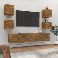 Set di Mobili Porta TV 6 pz Rovere Fumo in Legno Multistrato cod mxl 12157