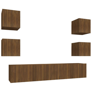 Set Mobili Porta TV 6 pz Rovere Marrone in Legno Multistrato 3114261