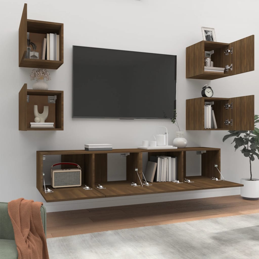 Set Mobili Porta TV 6 pz Rovere Marrone in Legno Multistrato 3114261