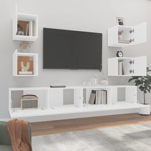 Set di Mobili Porta TV 6 pz Bianco in Legno Multistrato cod mxl 63075