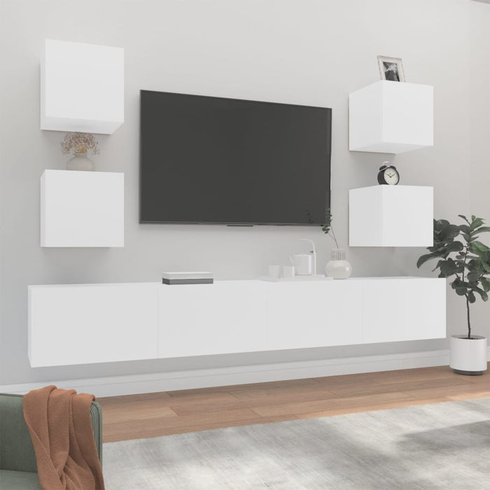 Set di Mobili Porta TV 6 pz Bianco in Legno Multistrato cod mxl 63075