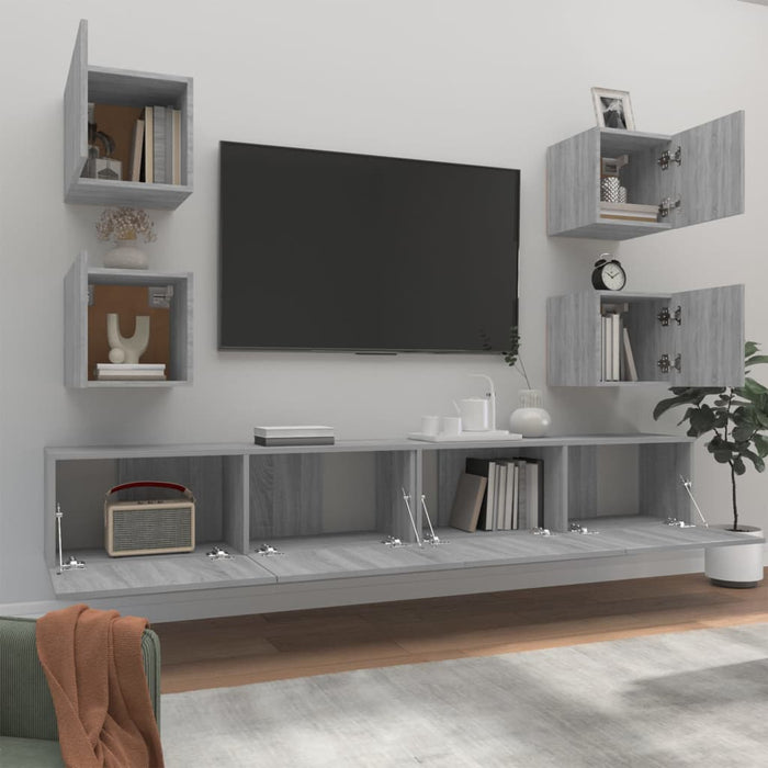 Set di Mobili Porta TV 6 pz Grigio Sonoma in Legno Multistrato 3114268