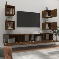 Set Mobili Porta TV 6 pz Rovere Marrone in Legno Multistrato cod mxl 23359