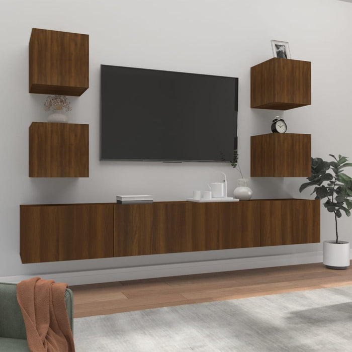 Set Mobili Porta TV 6 pz Rovere Marrone in Legno Multistrato cod mxl 23359