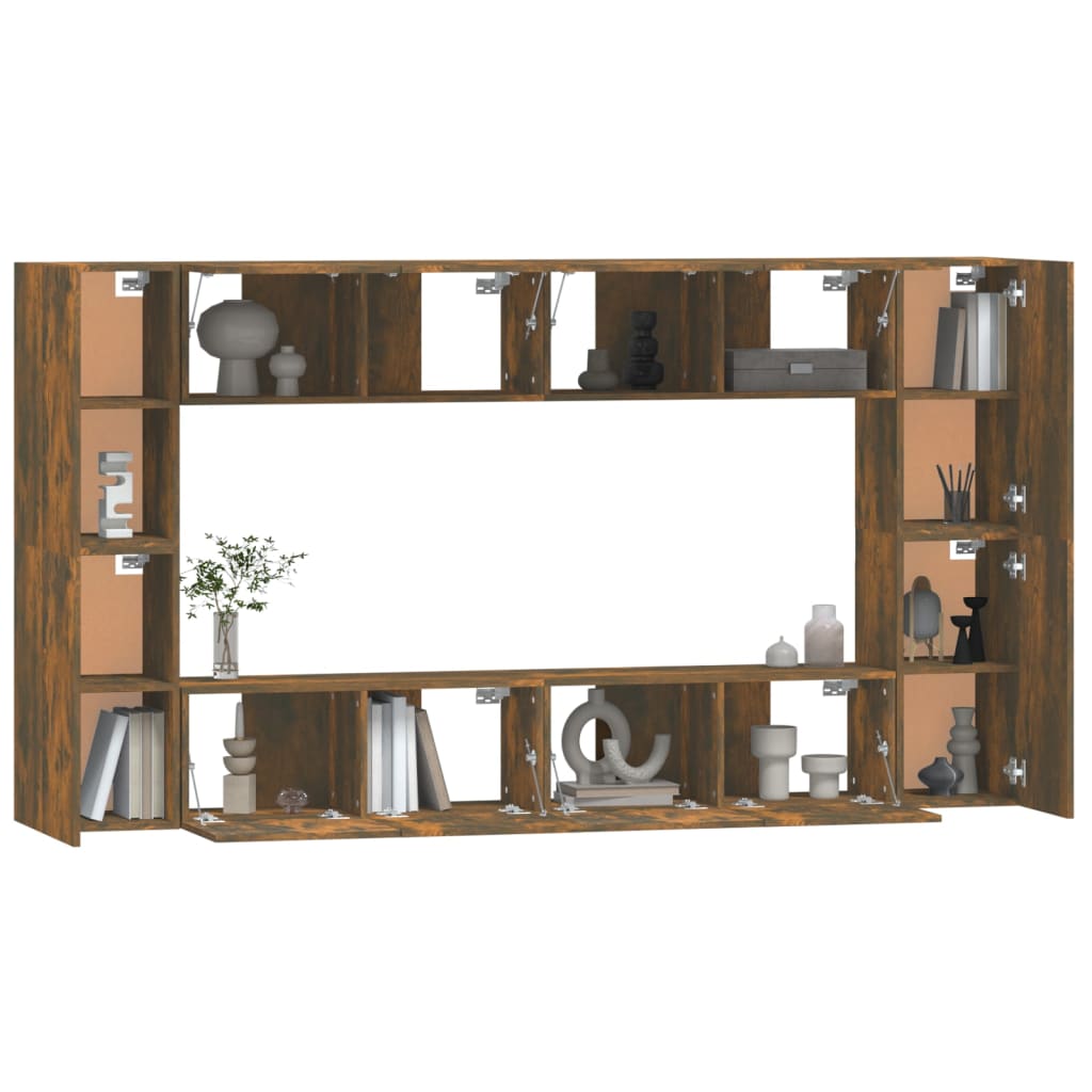 Set Mobili Porta TV 8pz Rovere Fumo in Legno Multistrato cod mxl 12138