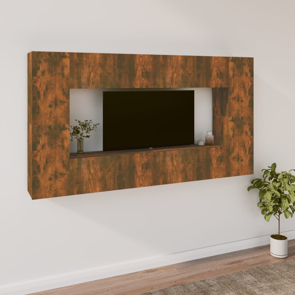 Set Mobili Porta TV 8pz Rovere Fumo in Legno Multistrato 3114291