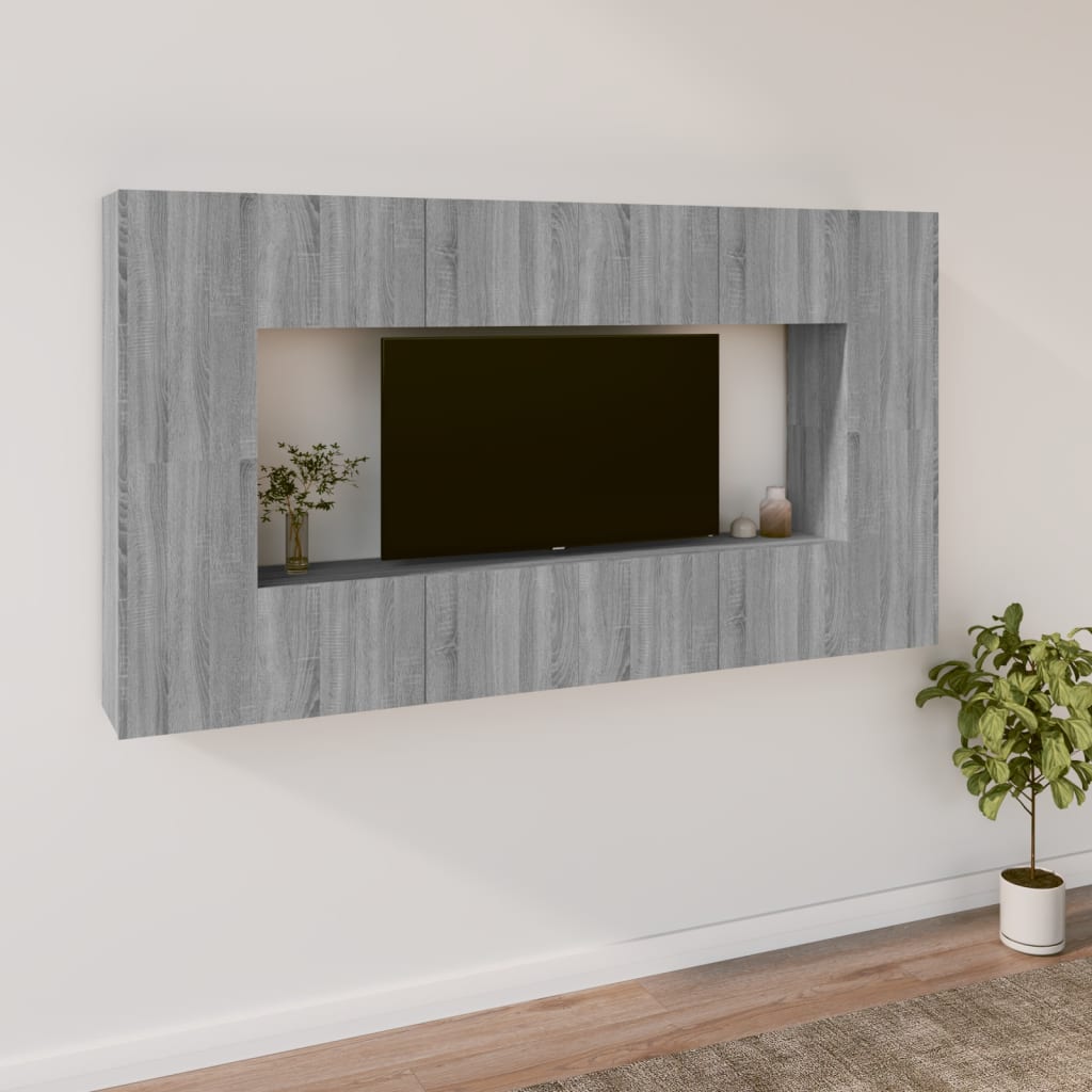 Set Mobili Porta TV 8pz Grigio Sonoma in Legno Multistrato cod mxl 20256