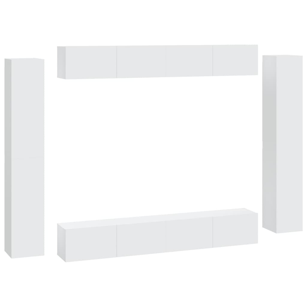 Set Mobili Porta TV 8pz Bianco in Legno Multistrato 3114294