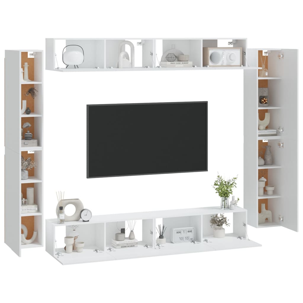 Set Mobili Porta TV 8pz Bianco in Legno Multistrato 3114294