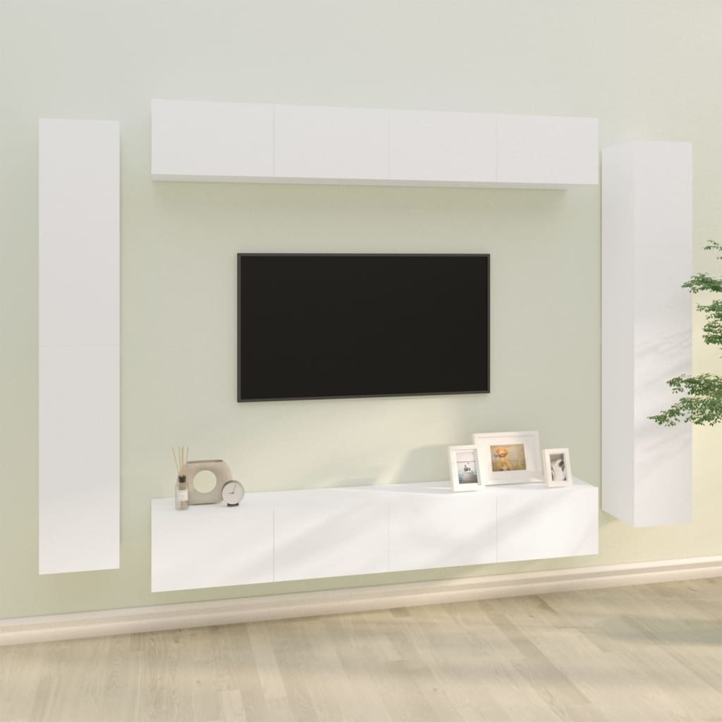 Set Mobili Porta TV 8pz Bianco in Legno Multistrato 3114294