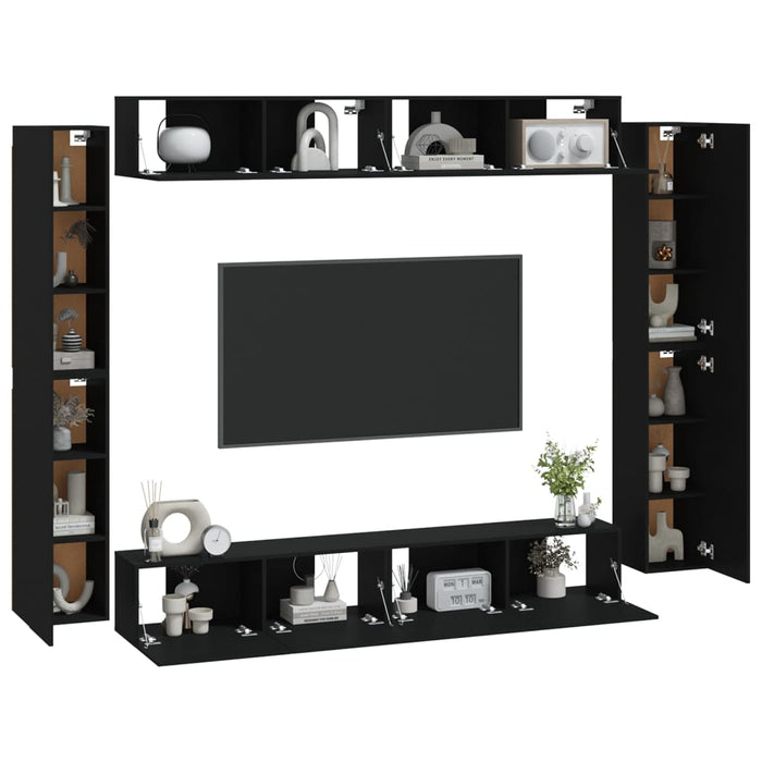 Set Mobili Porta TV 8pz Nero in Legno Multistratocod mxl 97595