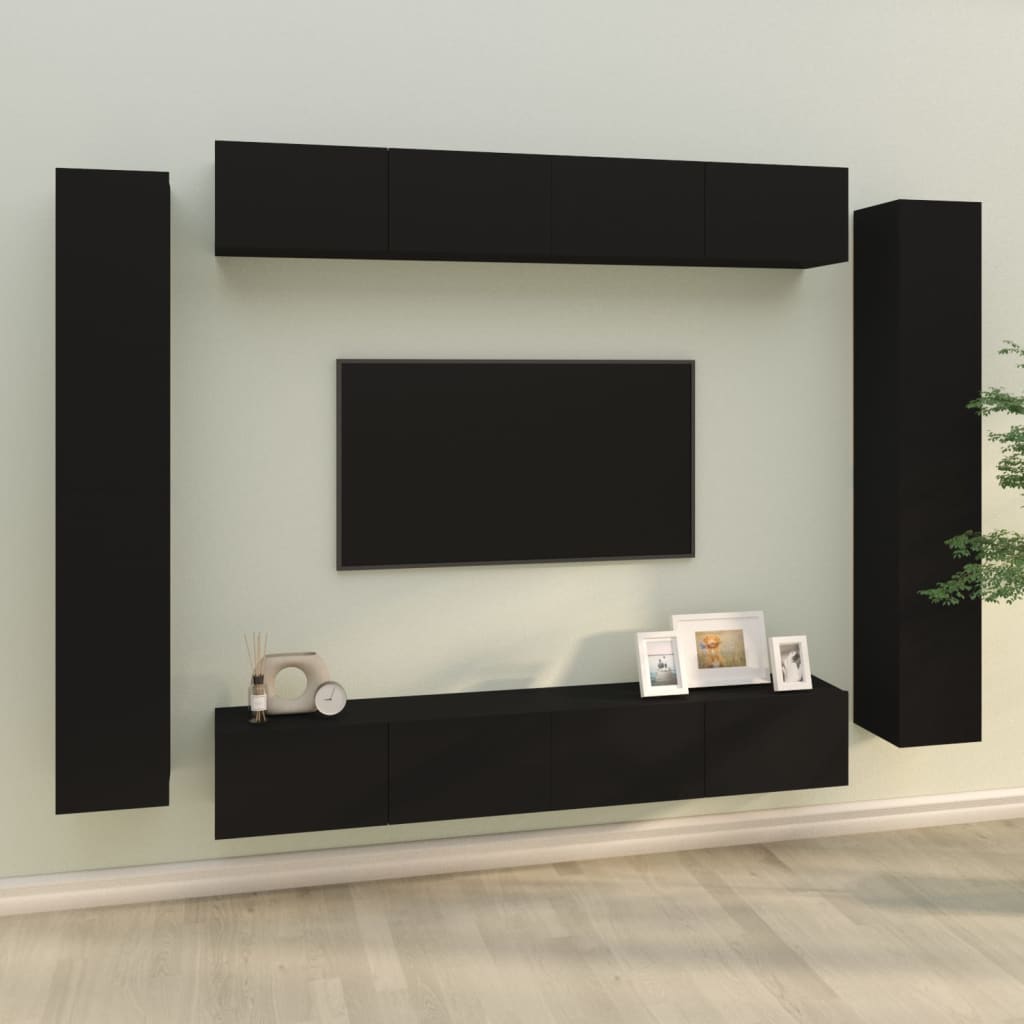 Set Mobili Porta TV 8pz Nero in Legno Multistratocod mxl 97595