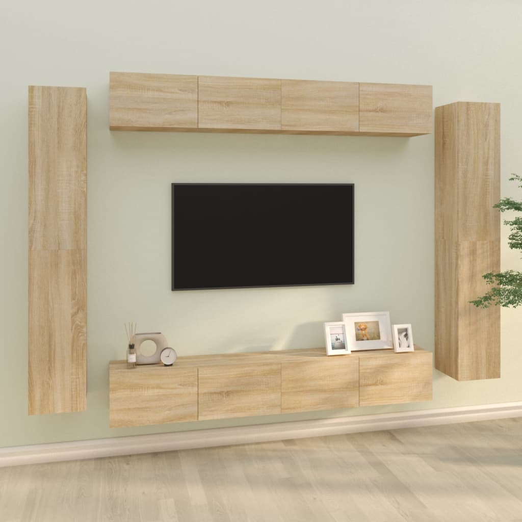 Set Mobili Porta TV 8pz Rovere Sonoma in Legno Multistrato cod mxl 65138