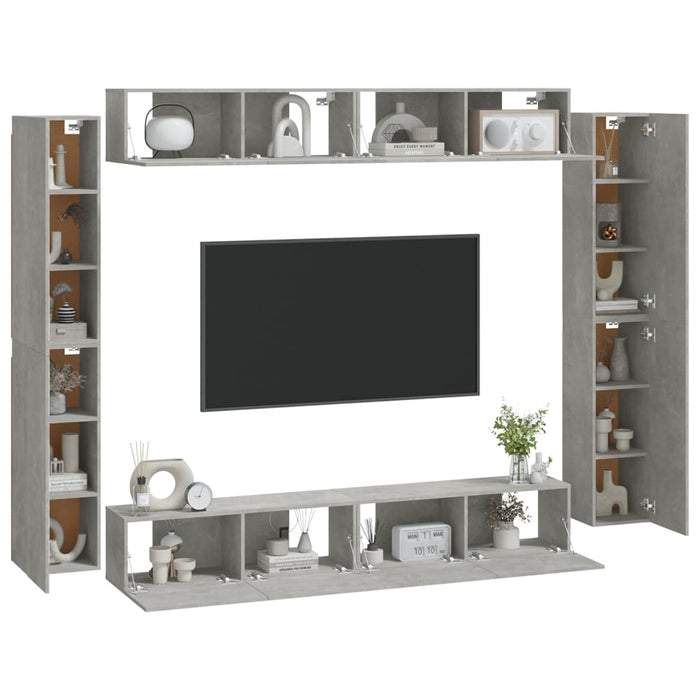 Set Mobili Porta TV 8pz Grigio Cemento in Legno Multistrato 3114297