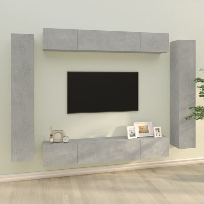 Set Mobili Porta TV 8pz Grigio Cemento in Legno Multistrato 3114297