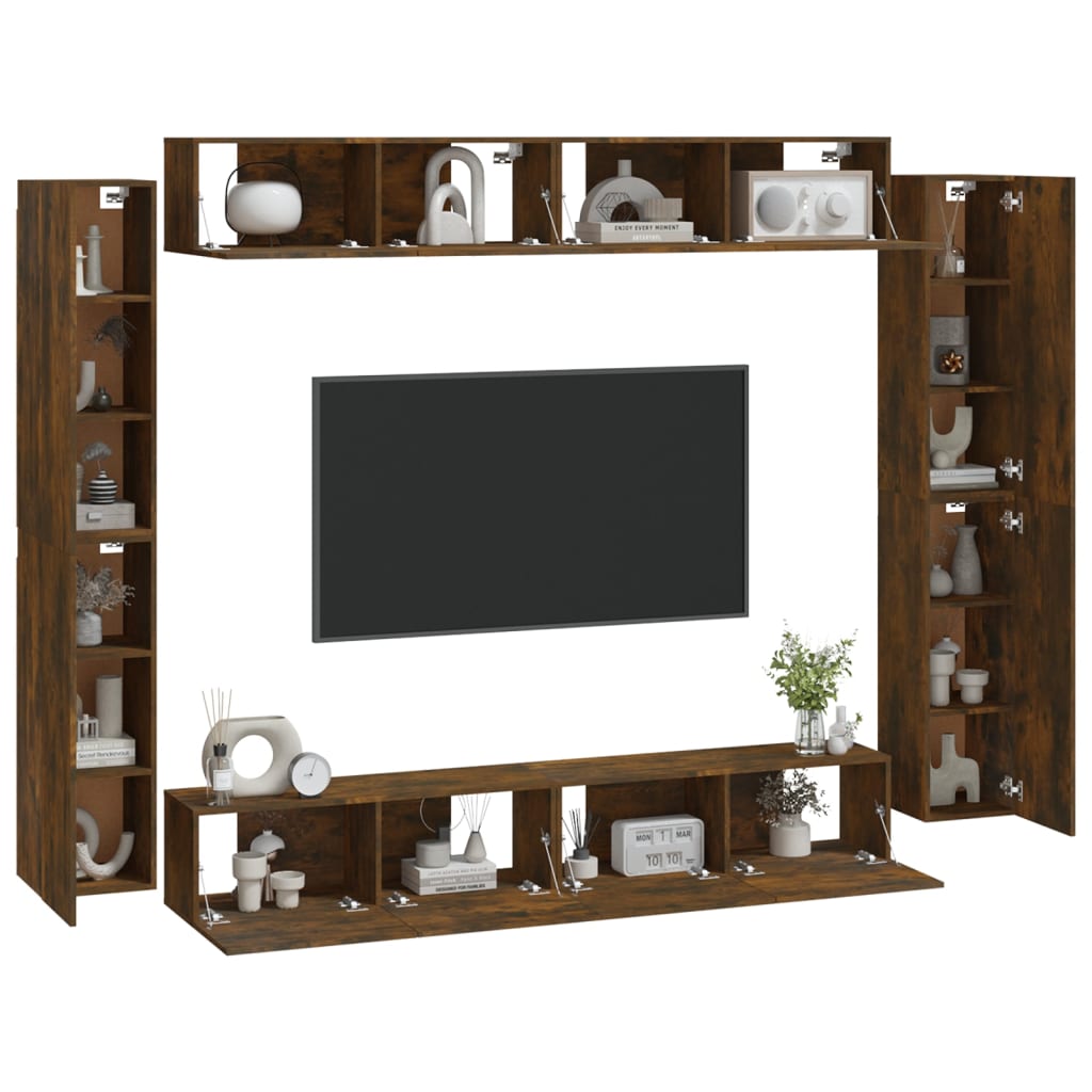 Set Mobili Porta TV 8pz Rovere Fumo in Legno Multistrato 3114299