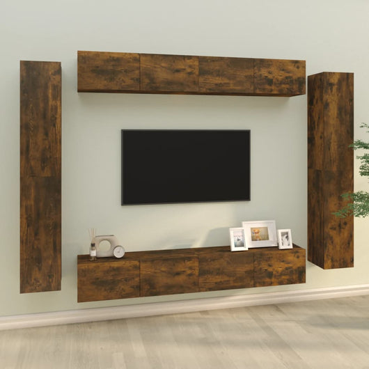 Set Mobili Porta TV 8pz Rovere Fumo in Legno Multistrato 3114299