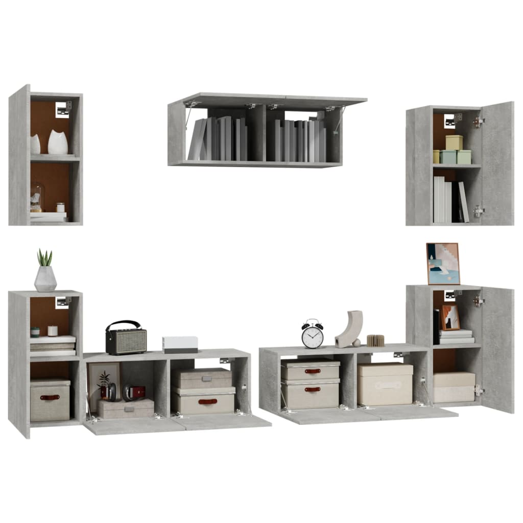 Set di Mobili Porta TV 7 pz Grigio Cemento in Legno Multistrato 3114305