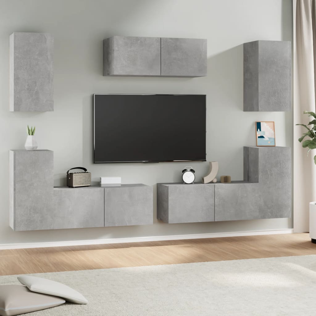 Set di Mobili Porta TV 7 pz Grigio Cemento in Legno Multistrato 3114305