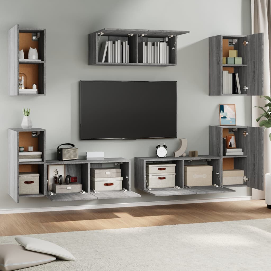 Set di Mobili Porta TV 7 pz Grigio Sonoma in Legno Multistrato cod mxl 20249