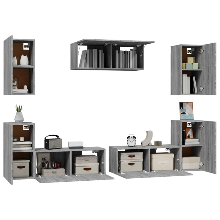 Set di Mobili Porta TV 7 pz Grigio Sonoma in Legno Multistrato cod mxl 20249