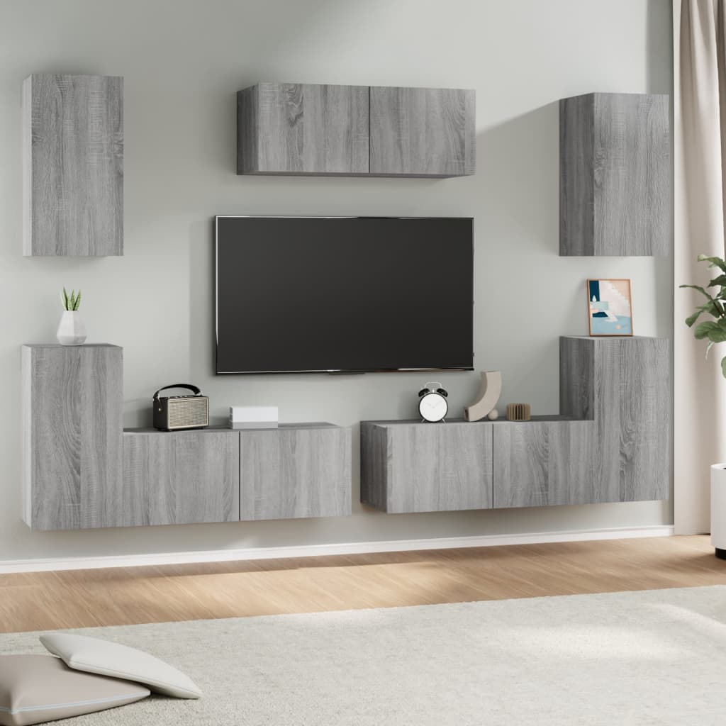 Set di Mobili Porta TV 7 pz Grigio Sonoma in Legno Multistrato cod mxl 20249