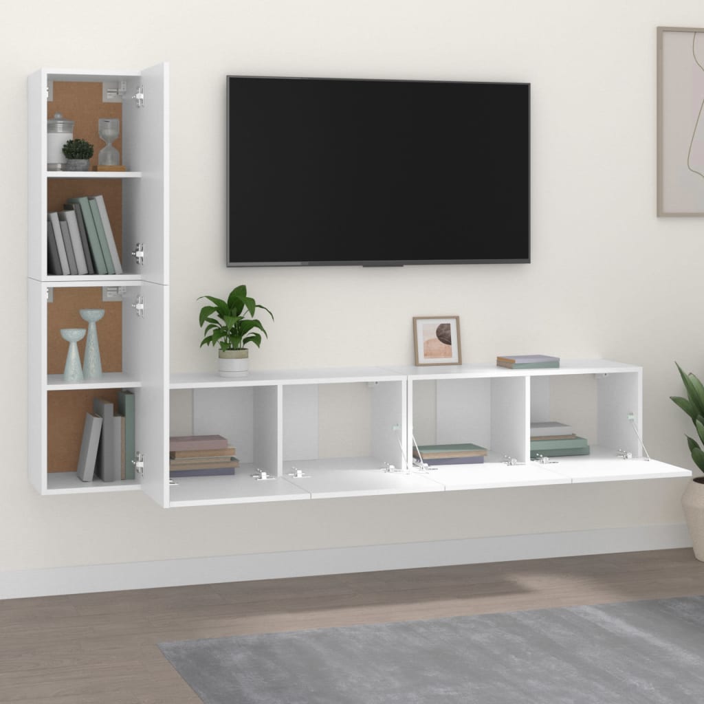 Set di Mobili Porta TV 4 pz Bianco in Legno Multistrato cod mxl 33900