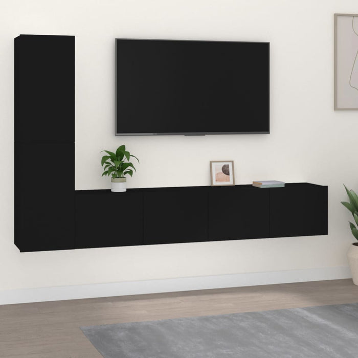 Set Mobili Porta TV 4 pz Nero in Legno Multistrato 3114311