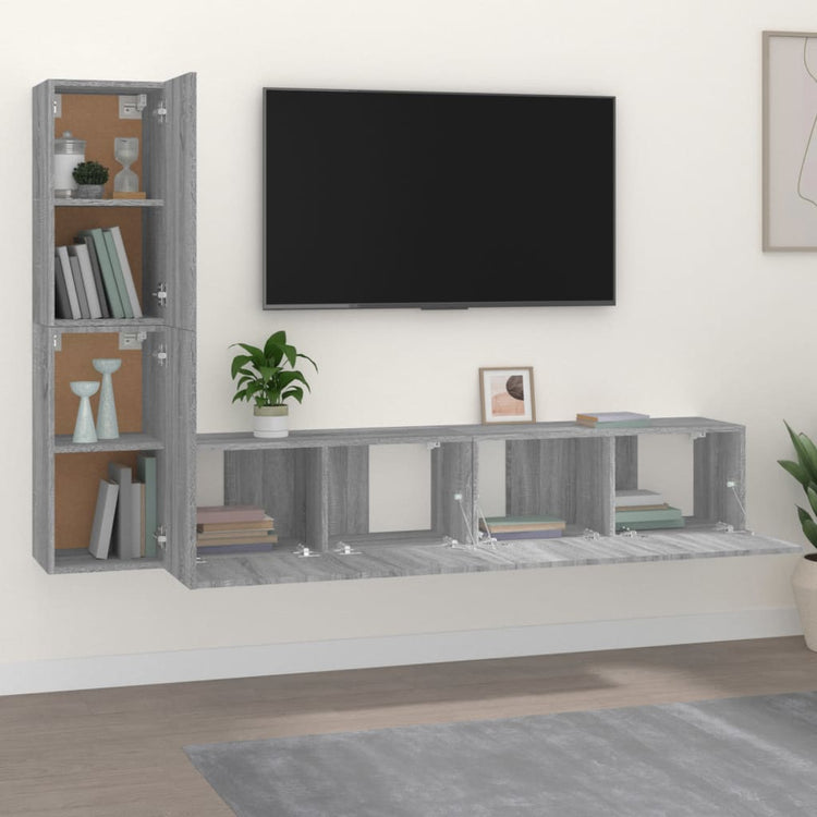 Set di Mobili Porta TV 4 pz Grigio Sonoma in Legno Multistrato cod mxl 20262