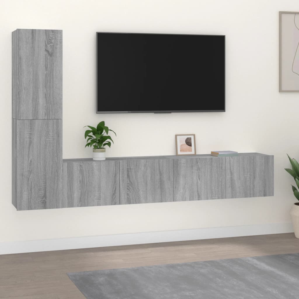 Set di Mobili Porta TV 4 pz Grigio Sonoma in Legno Multistrato cod mxl 20262