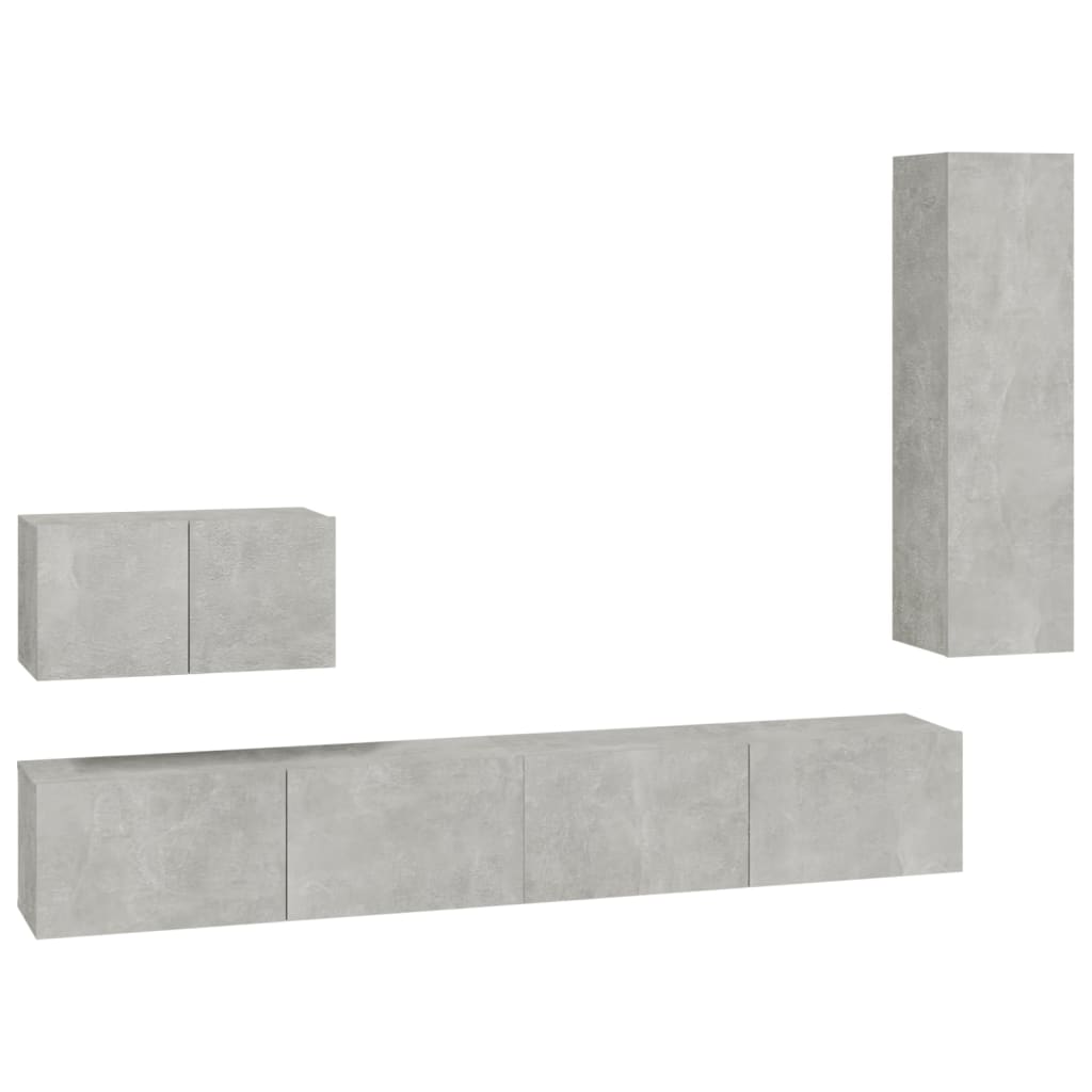 Set di Mobili Porta TV 4 pz Grigio Cemento in Legno Multistrato 3114329