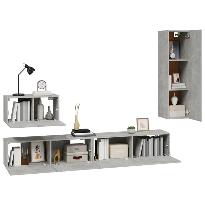 Set di Mobili Porta TV 4 pz Grigio Cemento in Legno Multistrato 3114329