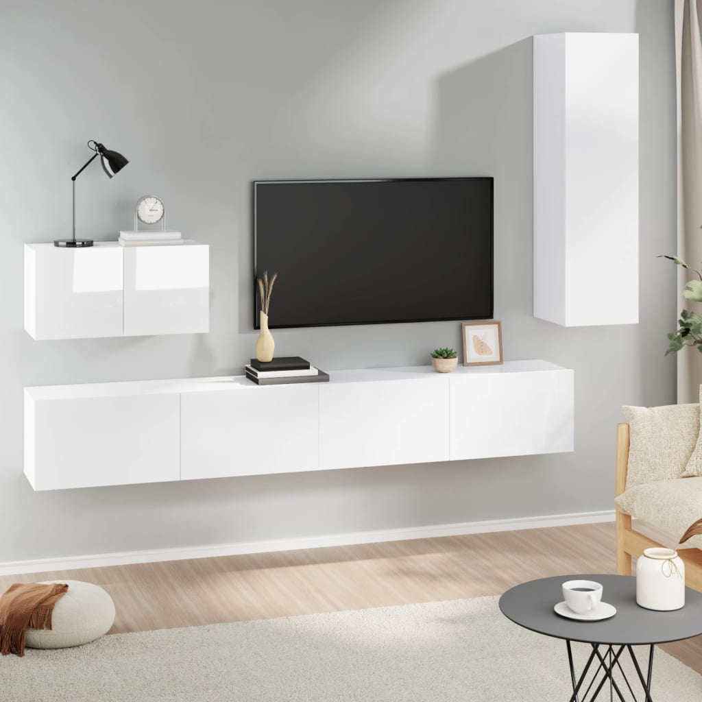 Set di Mobili Porta TV 4 pz Bianco Lucido in Legno Multistrato 3114330