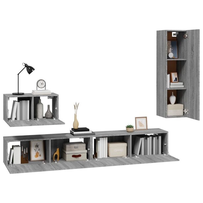 Set di Mobili Porta TV 4 pz Grigio Sonoma in Legno Multistrato 3114332